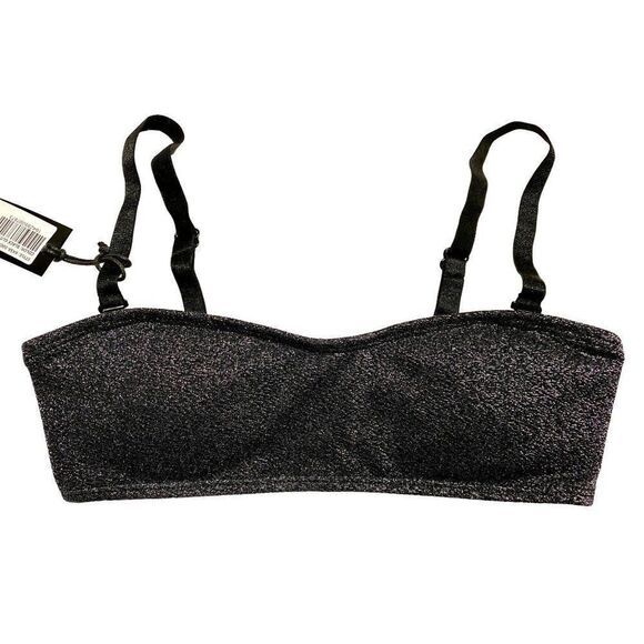 Kendal & Kylie Black Bandeau Metallic Glitter Bikini Top XSmall NEW - Picture 1 of 8
